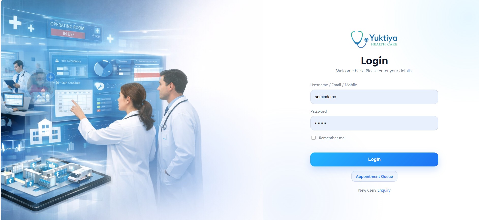 Login screen of Healthcare Management